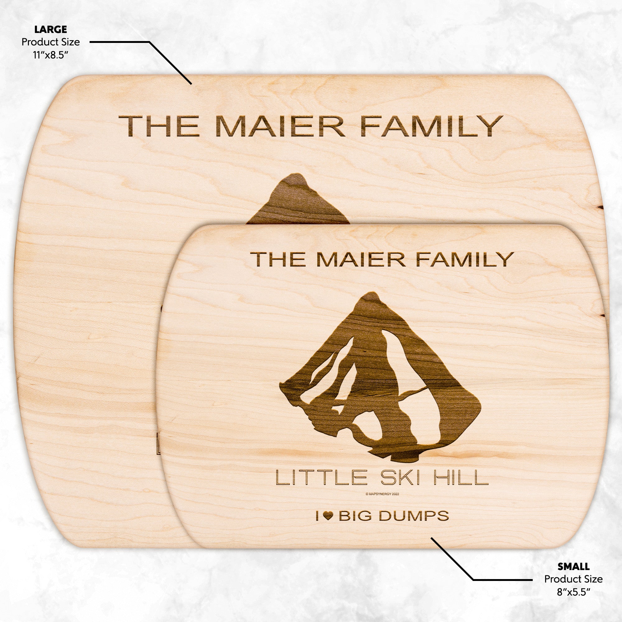 PERSONALIZED Little Ski Hill, Idaho SKI TRAIL MAP CUTTING BOARD