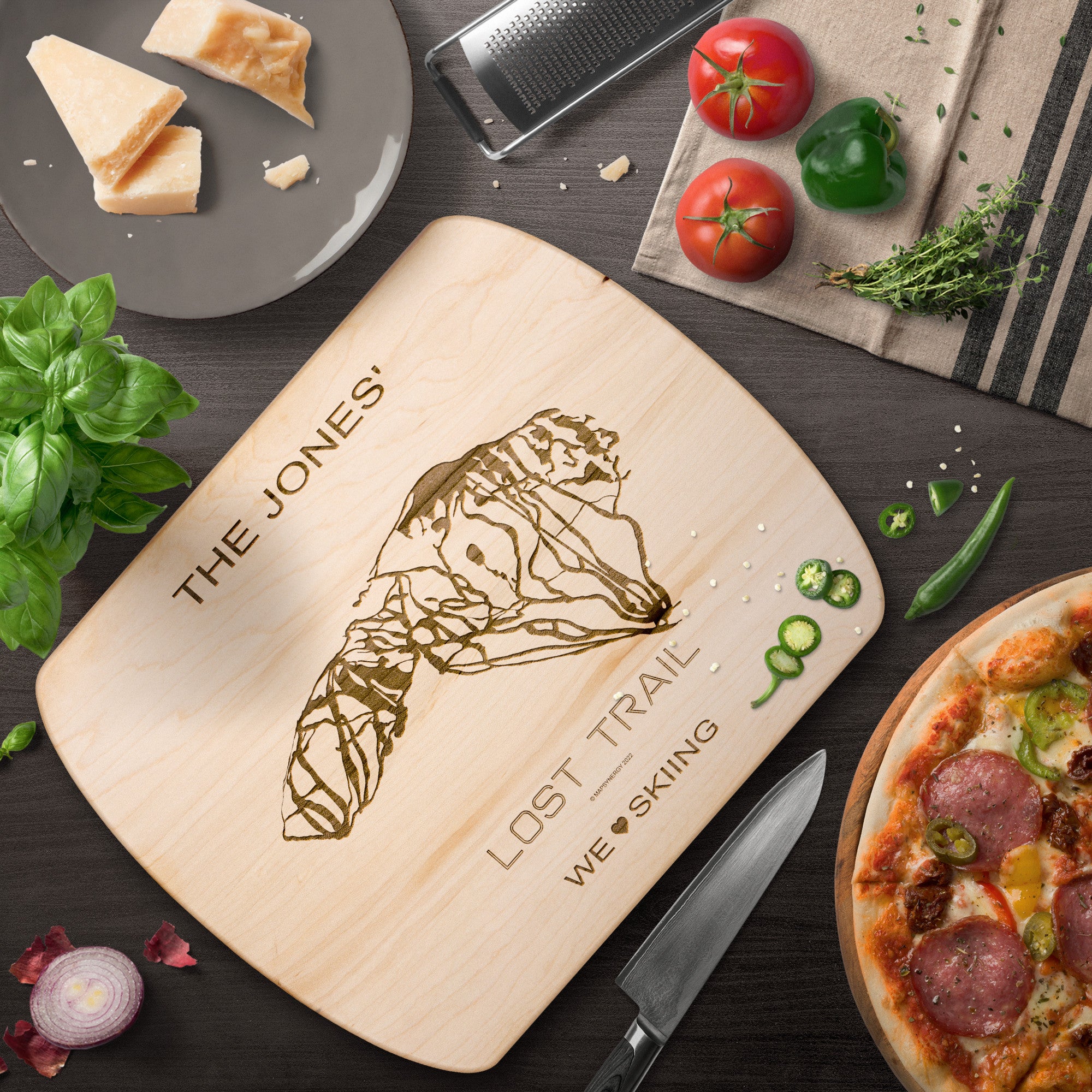 PERSONALIZED Lost Trail , Montana SKI TRAIL MAP CUTTING BOARD