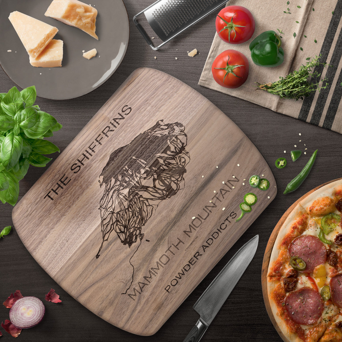 PERSONALIZED MAMMOTH MOUNTAIN, CALIFORNIA SKI TRAIL MAP CUTTING BOARD