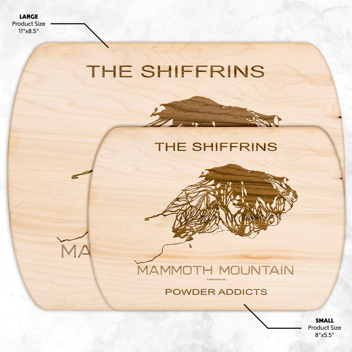 PERSONALIZED MAMMOTH MOUNTAIN, CALIFORNIA SKI TRAIL MAP CUTTING BOARD