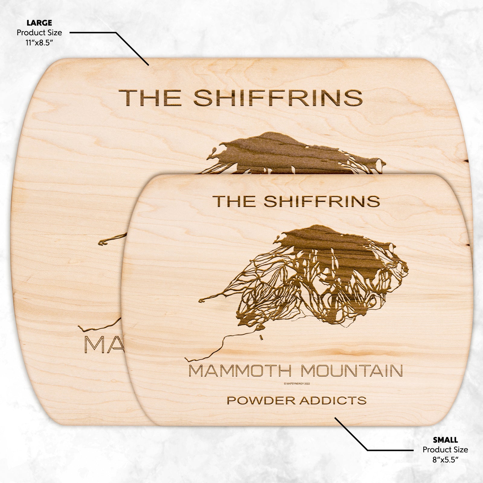 PERSONALIZED MAMMOTH MOUNTAIN, CALIFORNIA SKI TRAIL MAP CUTTING BOARD