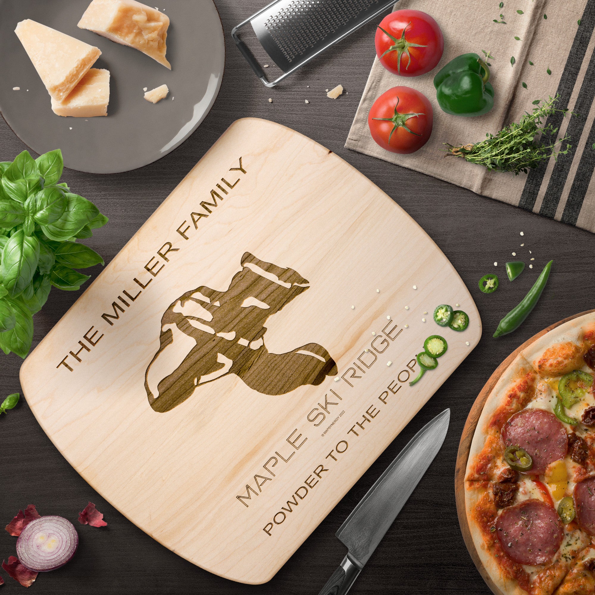 PERSONALIZED MAPLE SKI RIDGE, NEW YORK SKI TRAIL MAP CUTTING BOARD