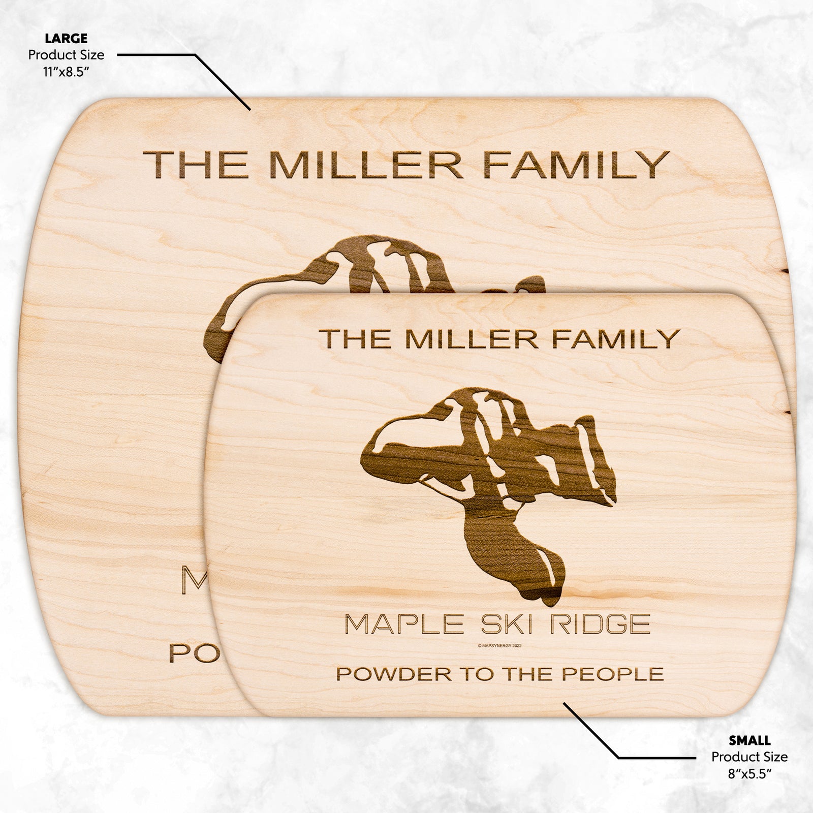 PERSONALIZED MAPLE SKI RIDGE, NEW YORK SKI TRAIL MAP CUTTING BOARD