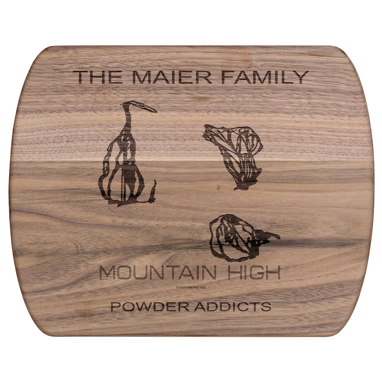 PERSONALIZED MOUNTAIN HIGH, CALIFORNIA SKI TRAIL MAP CUTTING BOARD