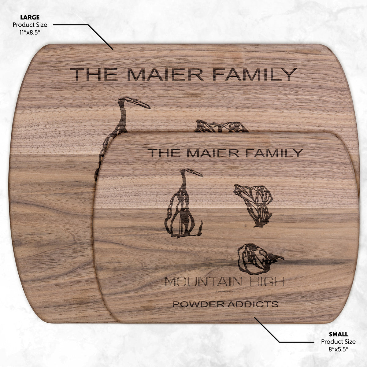 PERSONALIZED MOUNTAIN HIGH, CALIFORNIA SKI TRAIL MAP CUTTING BOARD