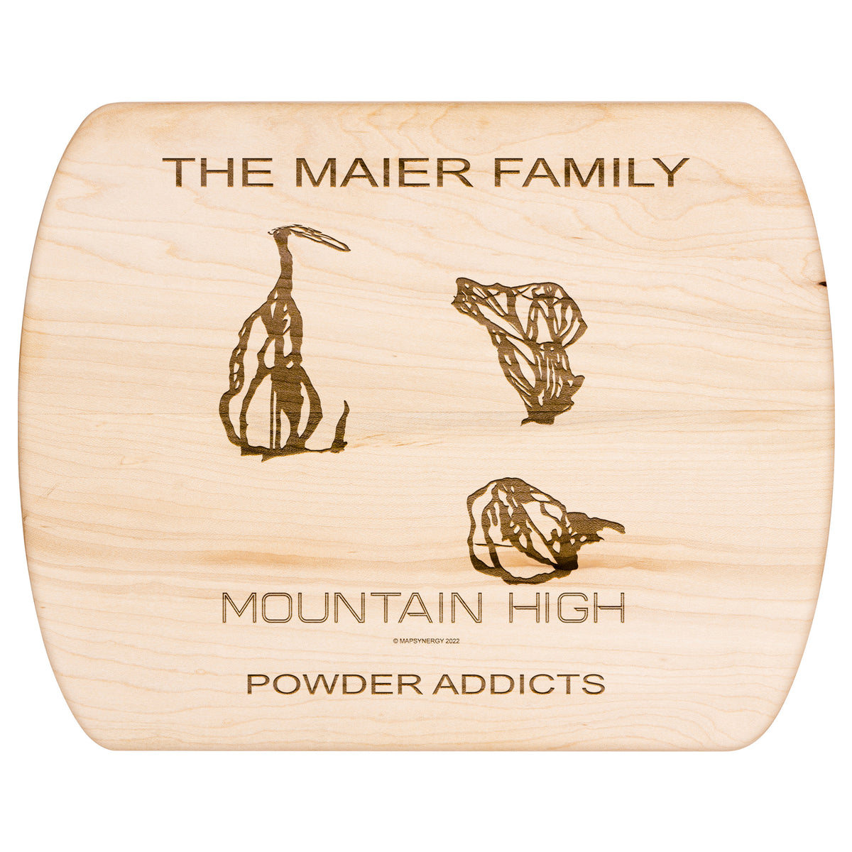 PERSONALIZED MOUNTAIN HIGH, CALIFORNIA SKI TRAIL MAP CUTTING BOARD
