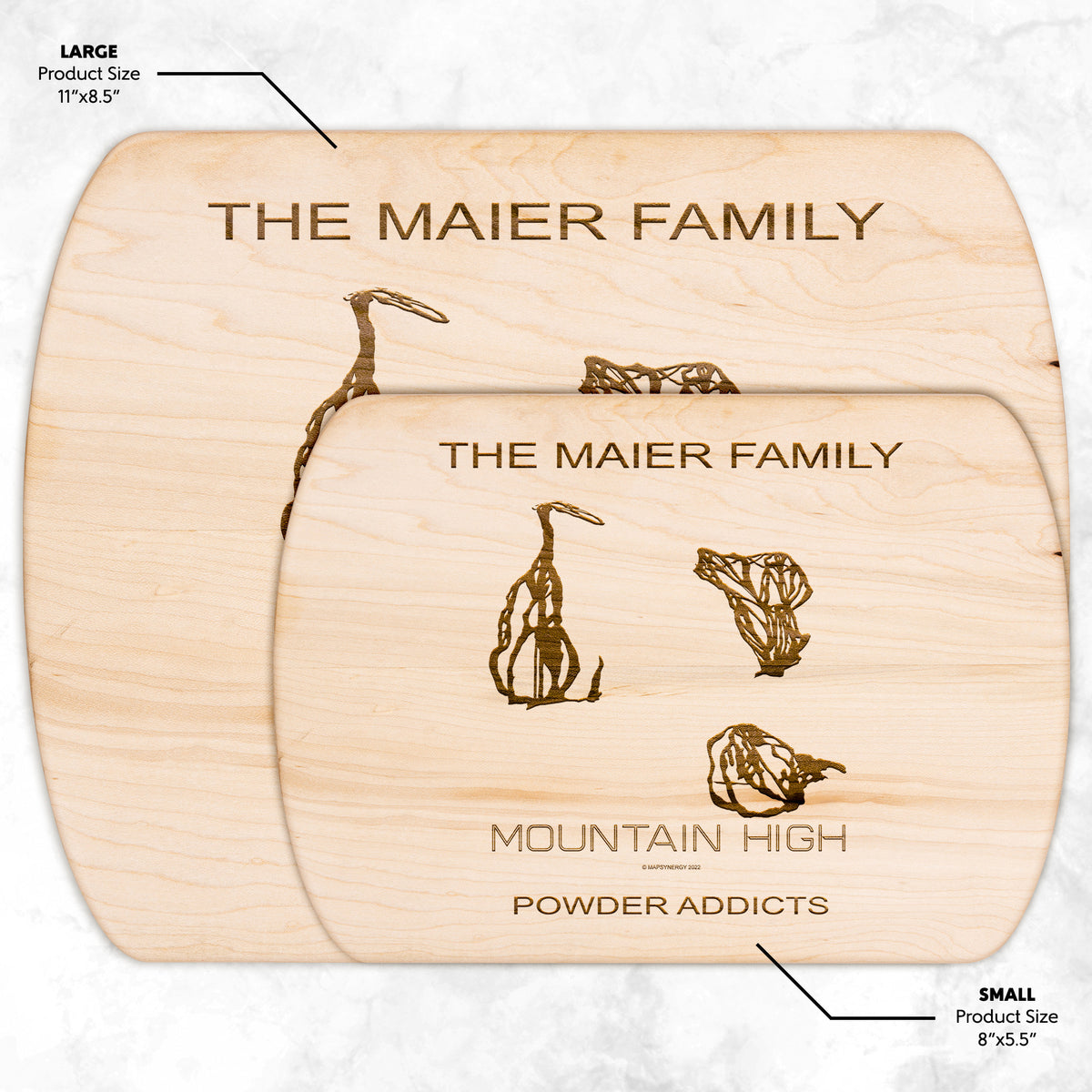 PERSONALIZED MOUNTAIN HIGH, CALIFORNIA SKI TRAIL MAP CUTTING BOARD
