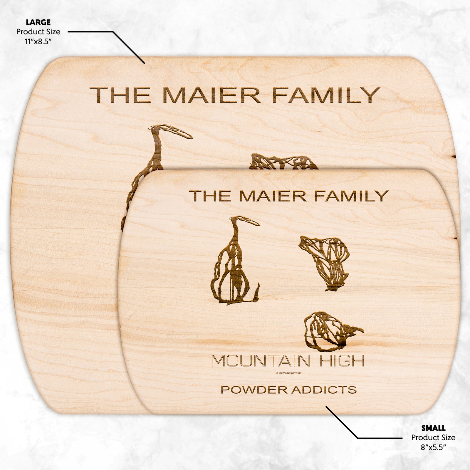 PERSONALIZED MOUNTAIN HIGH, CALIFORNIA SKI TRAIL MAP CUTTING BOARD