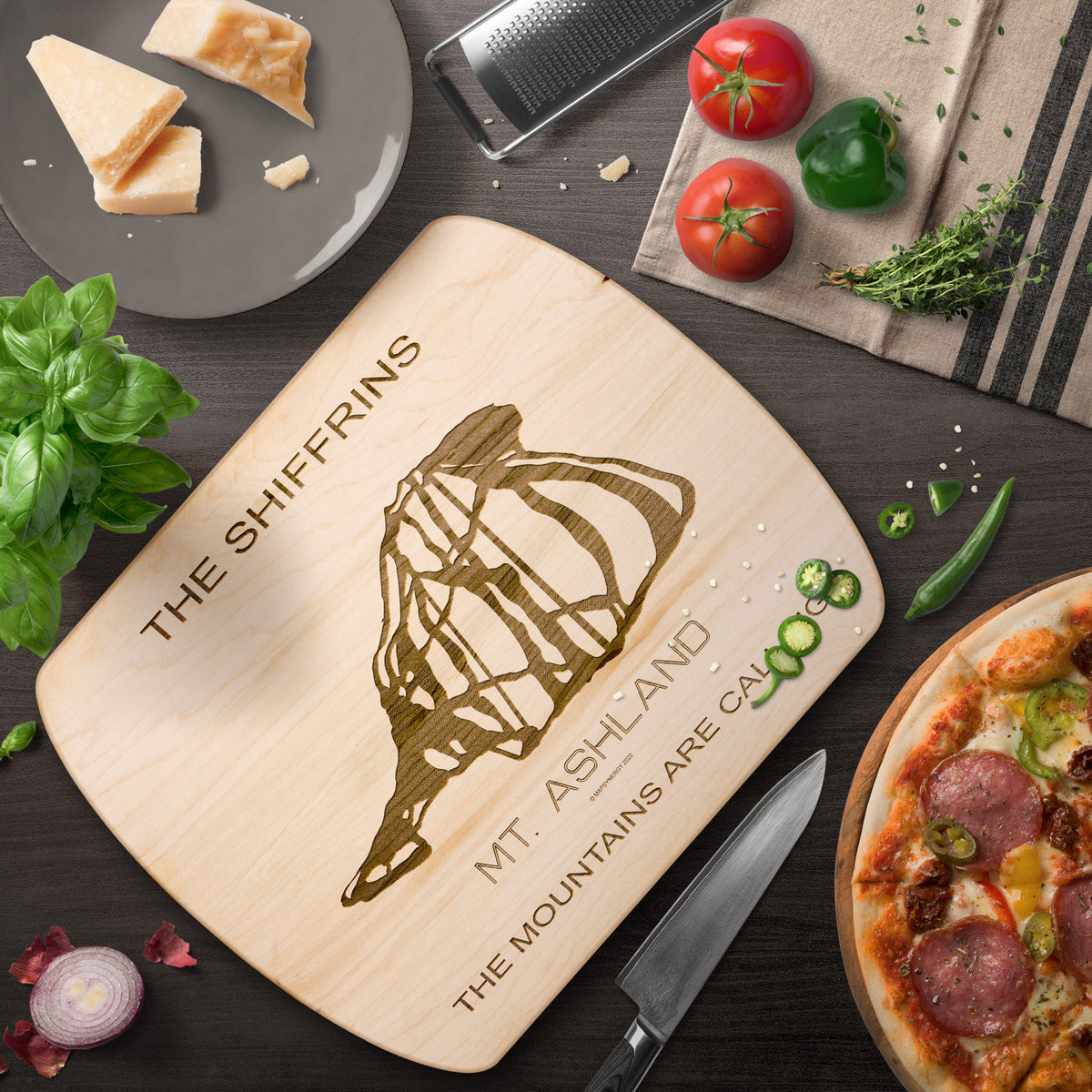 PERSONALIZED MT.ASHLAND,OREGON SKI TRAIL MAP CUTTING BOARD