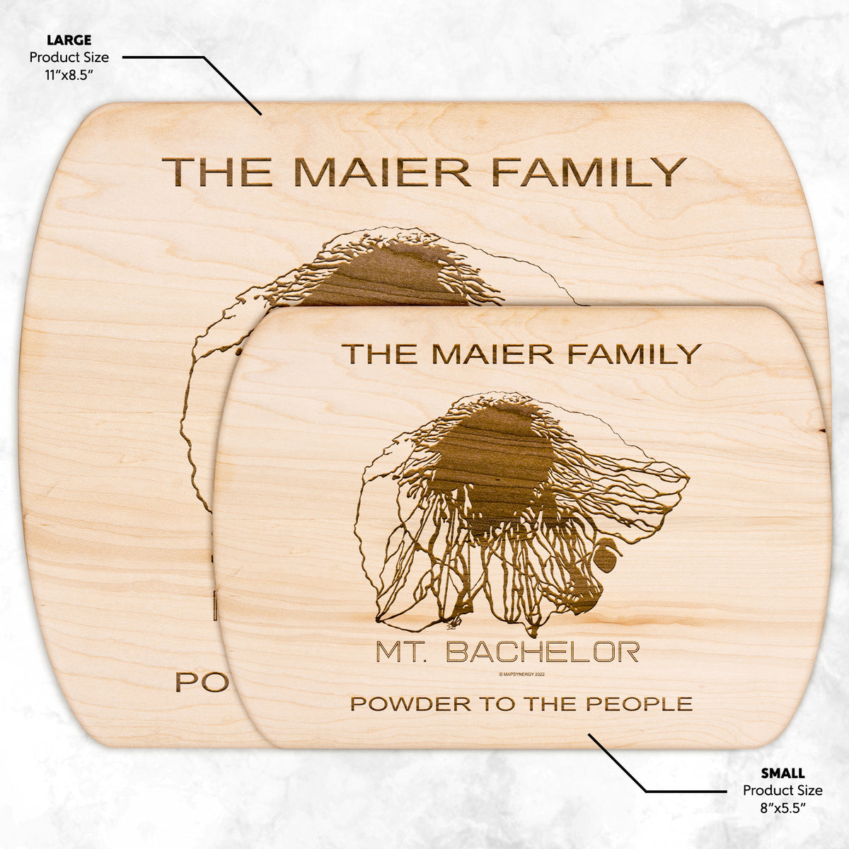 PERSONALIZED MT.BACHELOR,OREGON SKI TRAIL MAP CUTTING BOARD