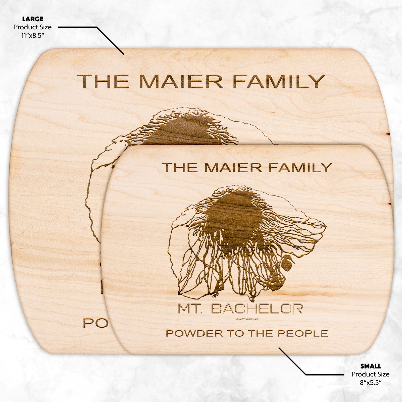 PERSONALIZED MT.BACHELOR,OREGON SKI TRAIL MAP CUTTING BOARD