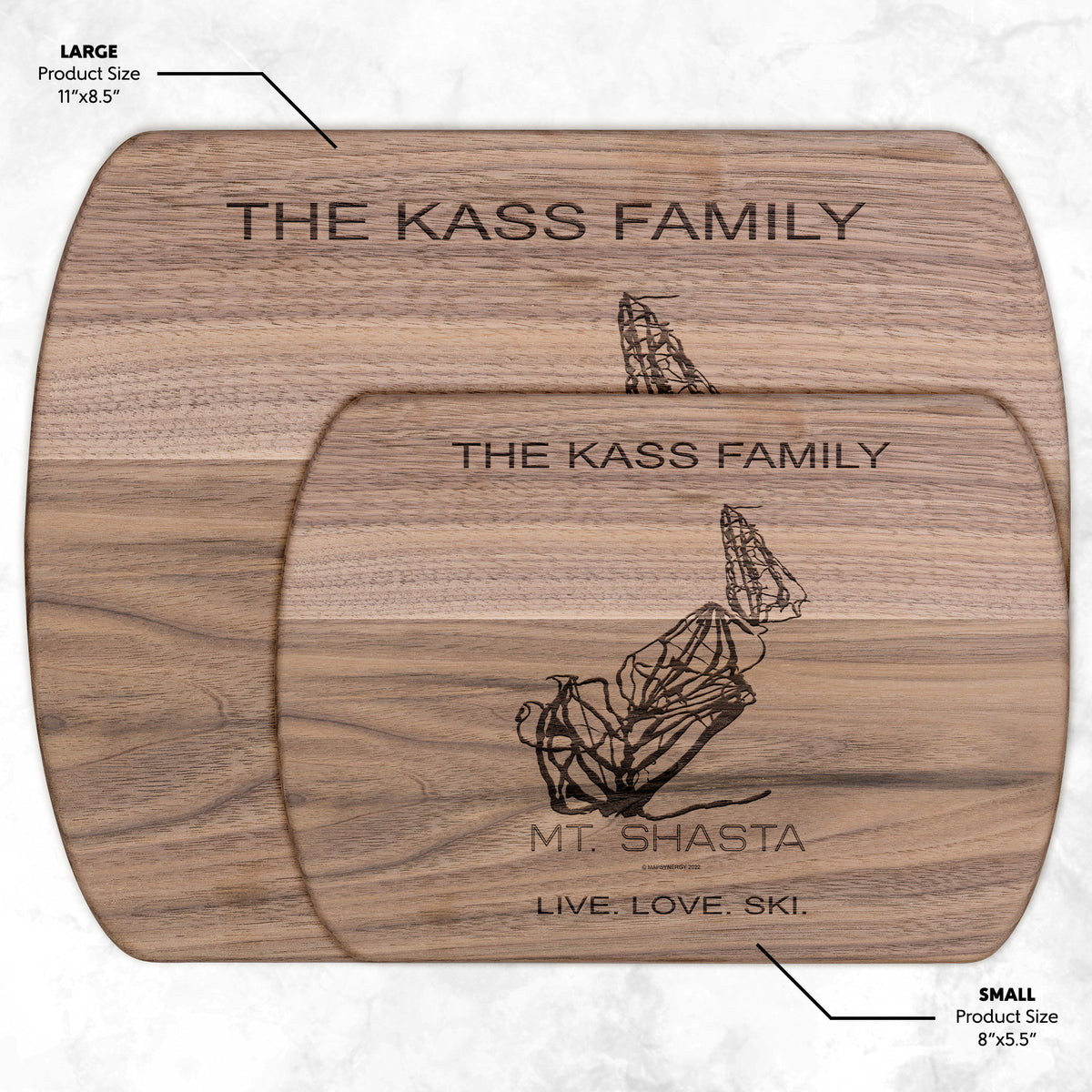 PERSONALIZED MT.SHASTA, CALIFORNIA SKI TRAIL MAP CUTTING BOARD
