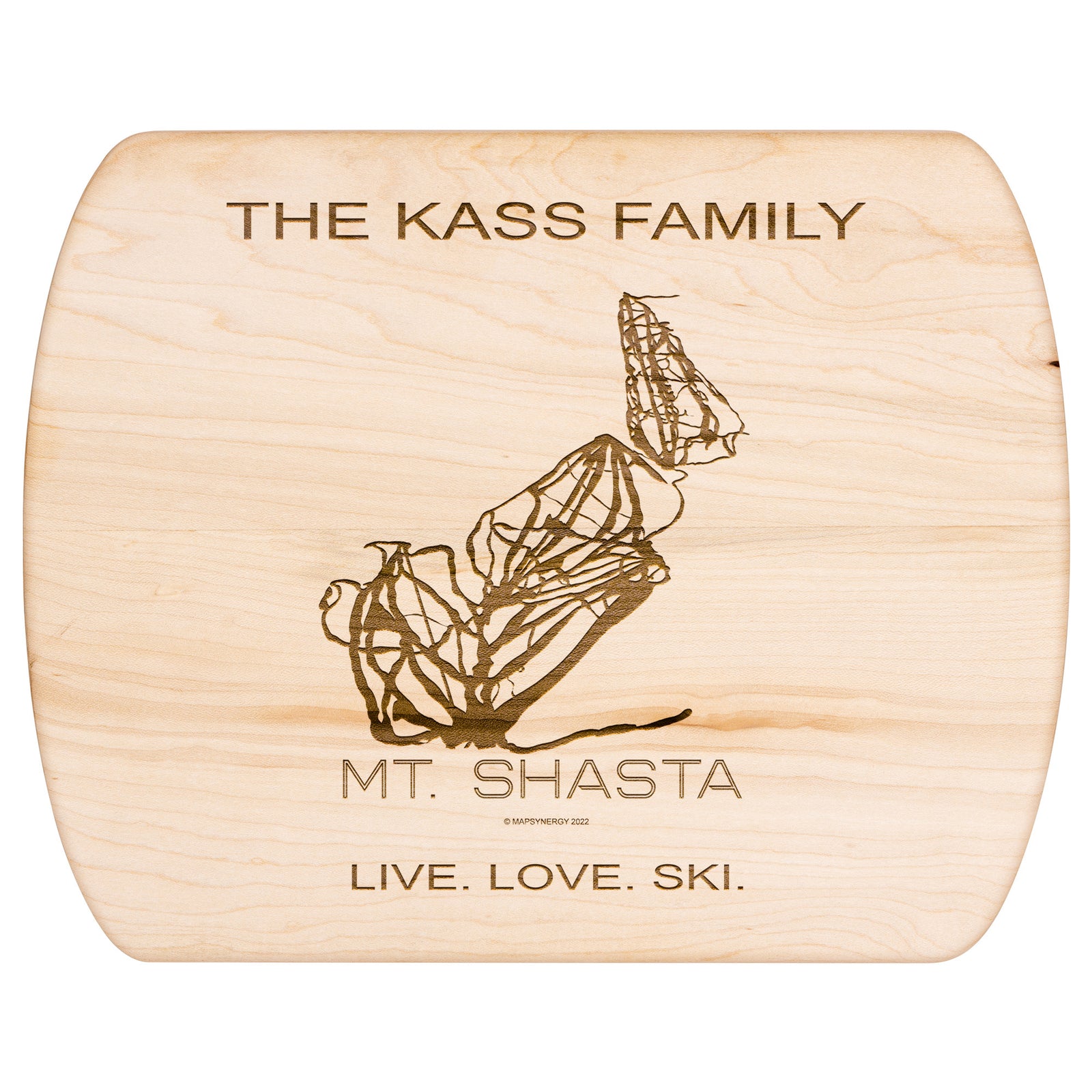PERSONALIZED MT.SHASTA, CALIFORNIA SKI TRAIL MAP CUTTING BOARD