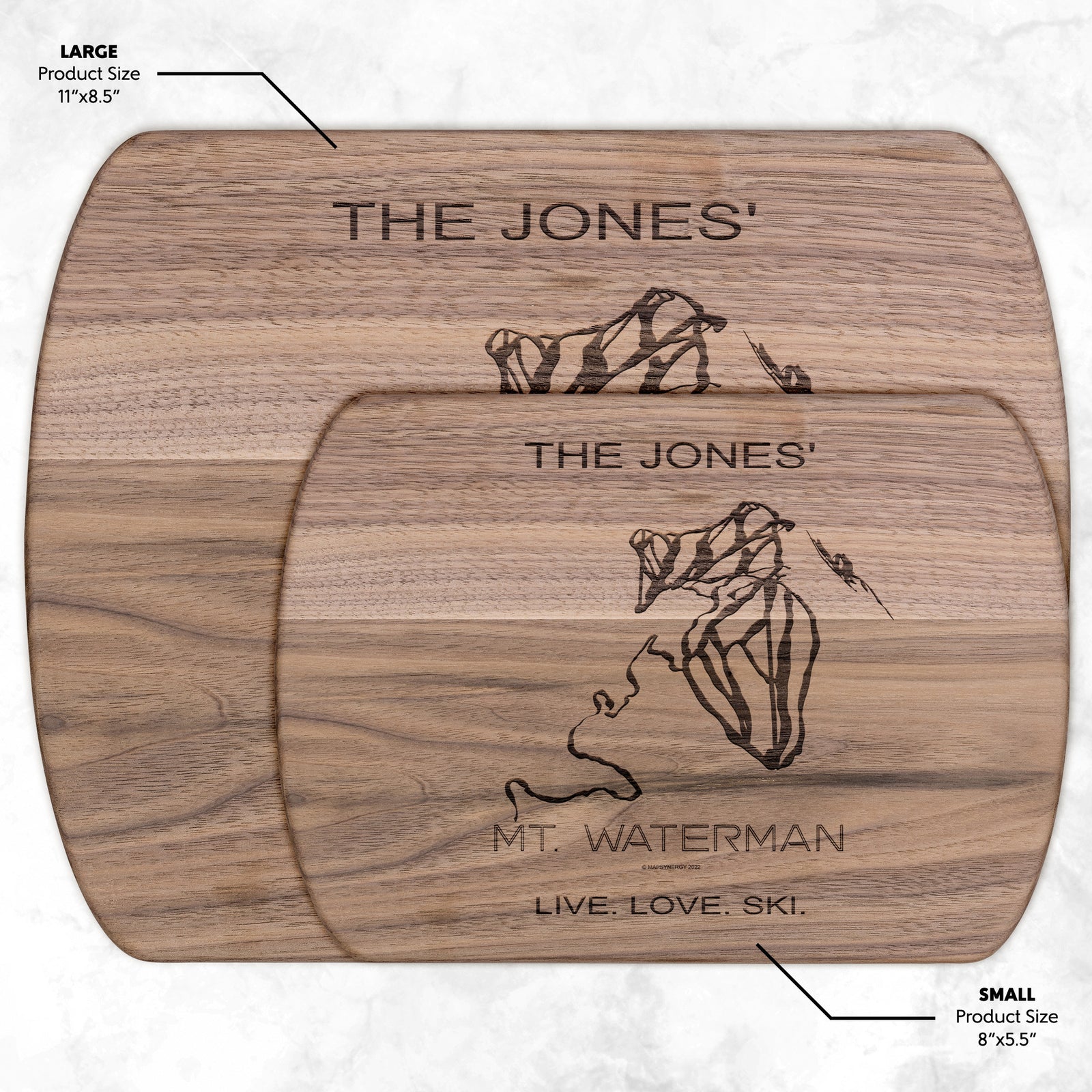 PERSONALIZED MT.WATERMAN, CALIFORNIA SKI TRAIL MAP CUTTING BOARD