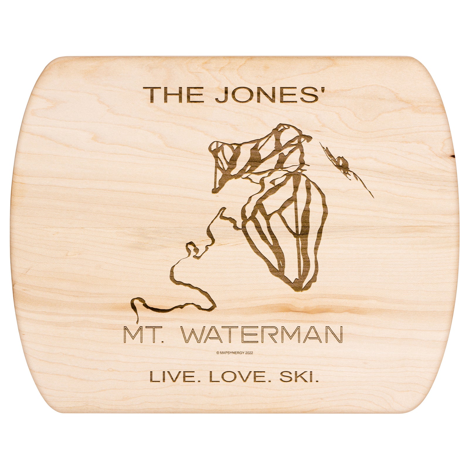 PERSONALIZED MT.WATERMAN, CALIFORNIA SKI TRAIL MAP CUTTING BOARD