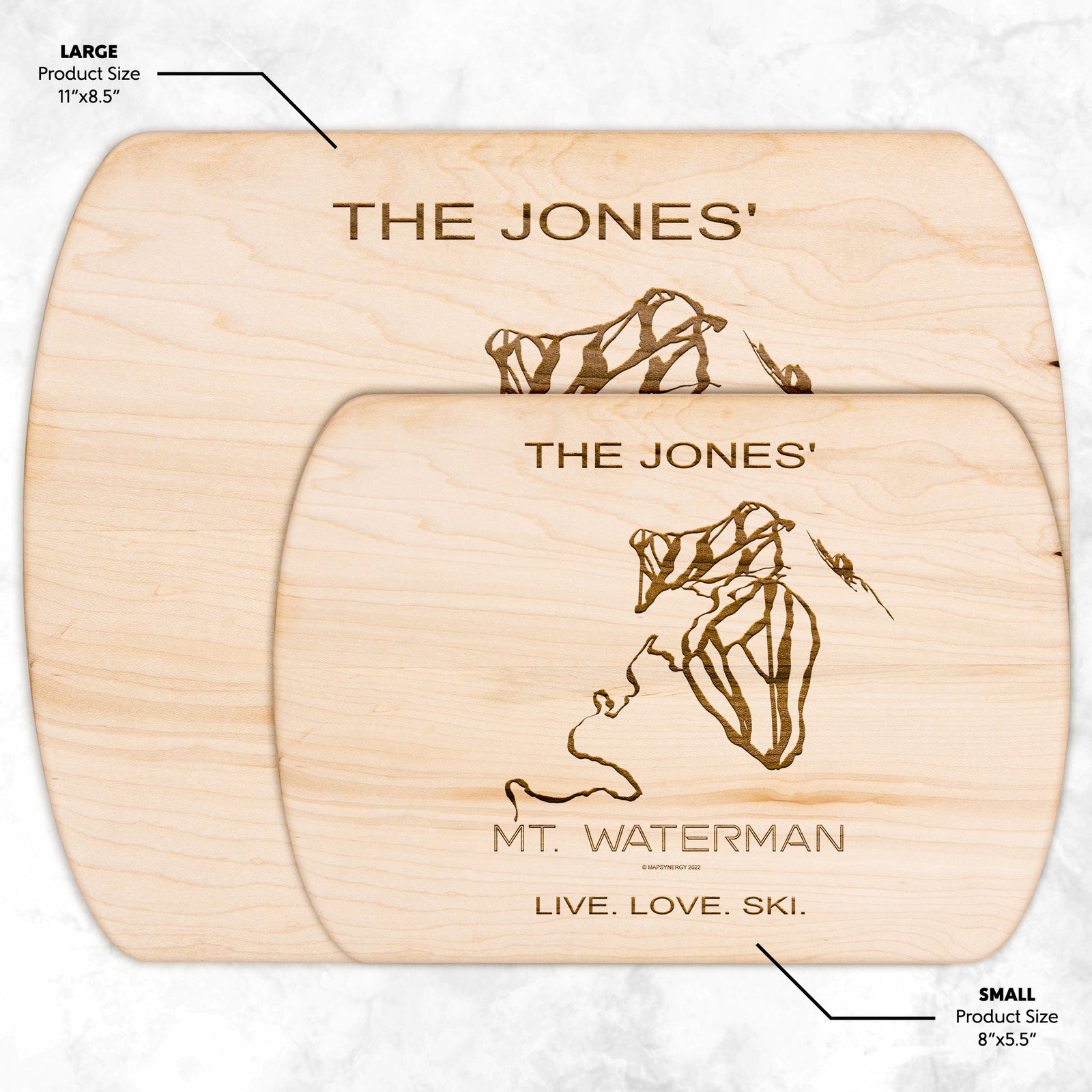 PERSONALIZED MT.WATERMAN, CALIFORNIA SKI TRAIL MAP CUTTING BOARD