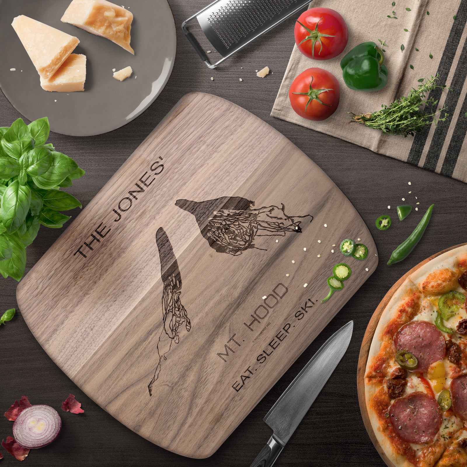 PERSONALIZED MT. HOOD,OREGON SKI TRAIL MAP CUTTING BOARD