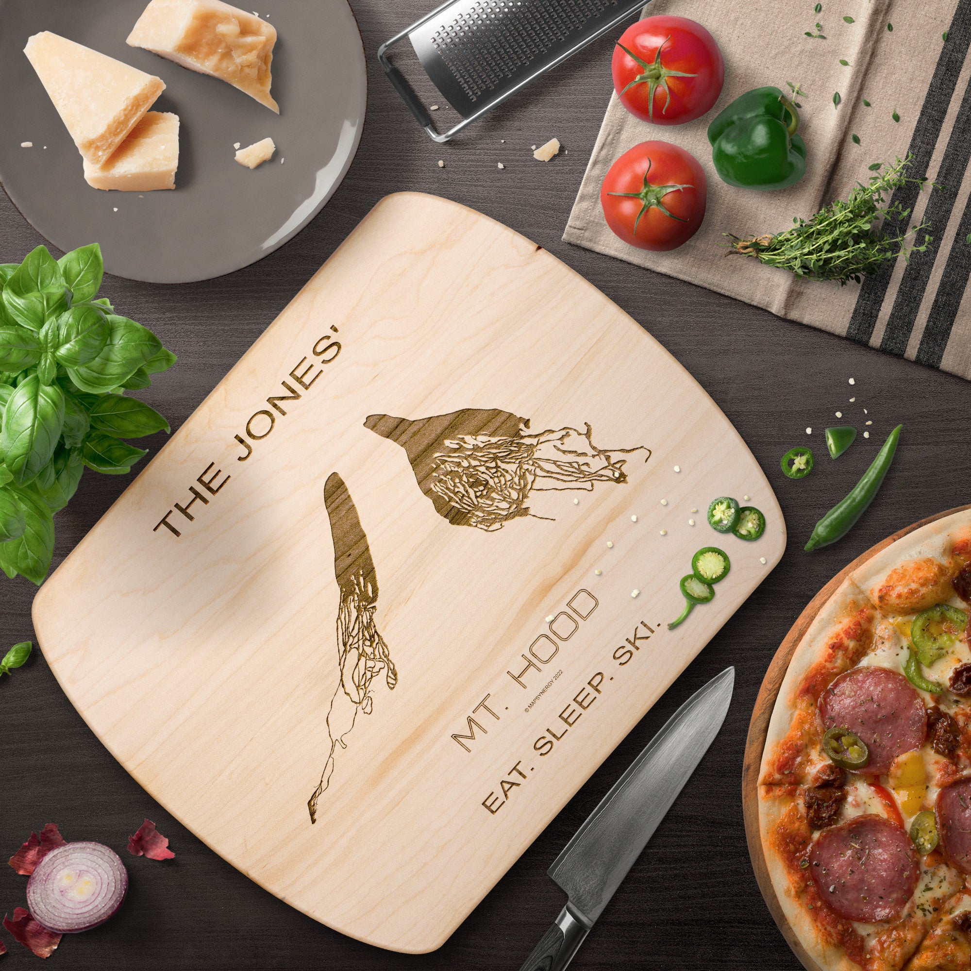 PERSONALIZED MT. HOOD,OREGON SKI TRAIL MAP CUTTING BOARD