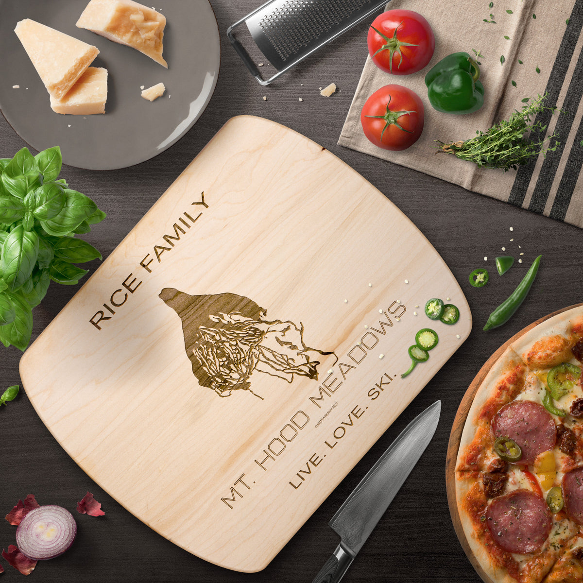 PERSONALIZED MT. HOOD MEADOWS,OREGON SKI TRAIL MAP CUTTING BOARD