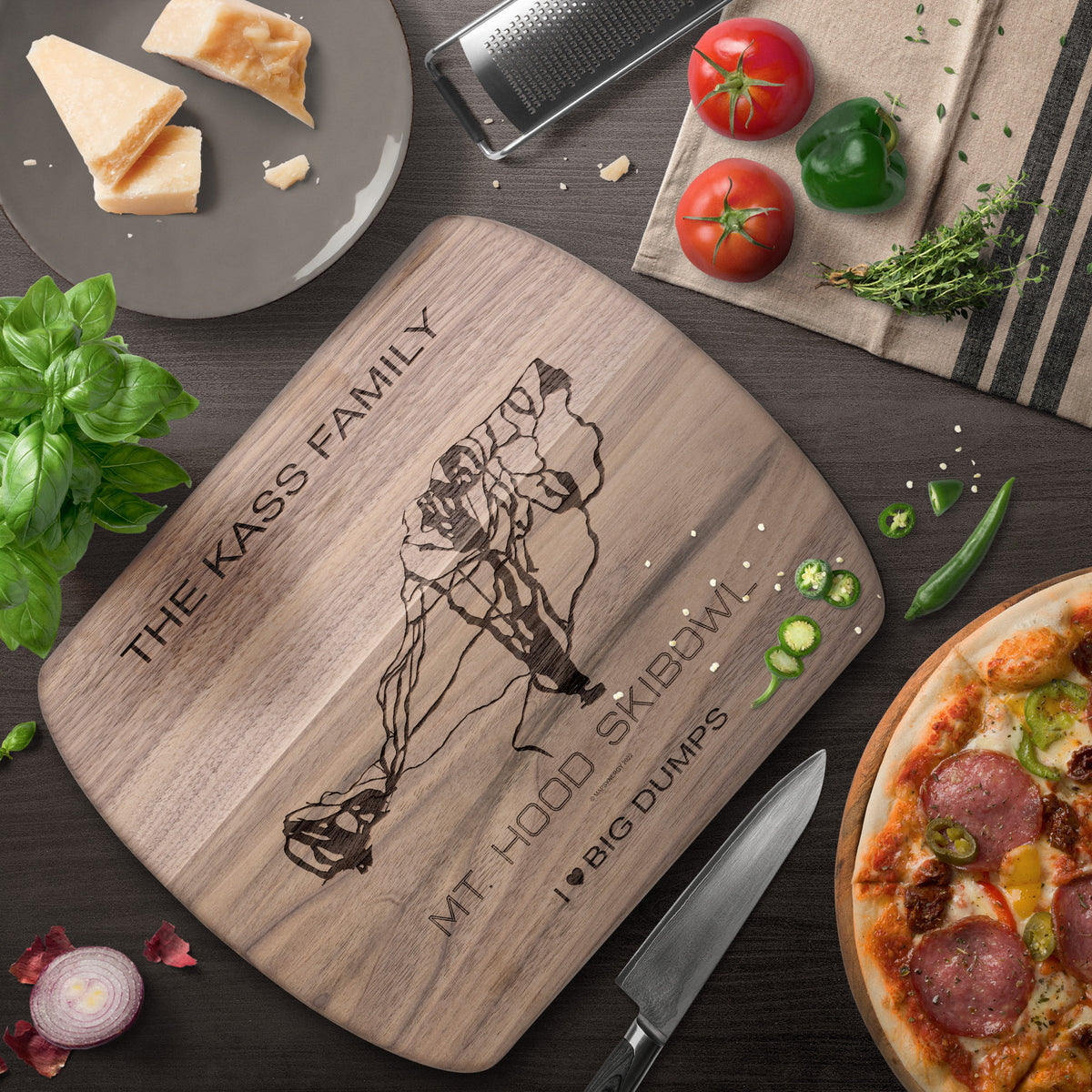 PERSONALIZED MT. HOOD SKIBOWL,OREGON SKI TRAIL MAP CUTTING BOARD