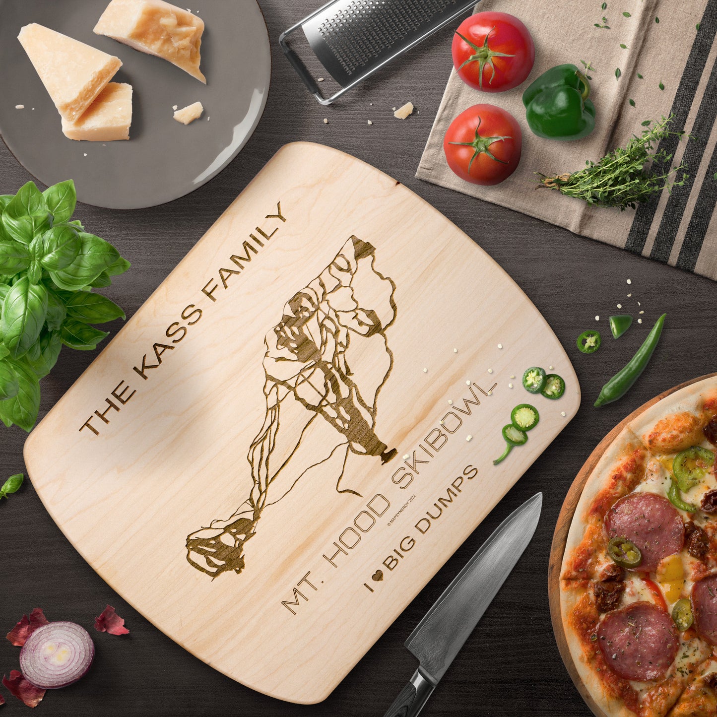 PERSONALIZED MT. HOOD SKIBOWL,OREGON SKI TRAIL MAP CUTTING BOARD