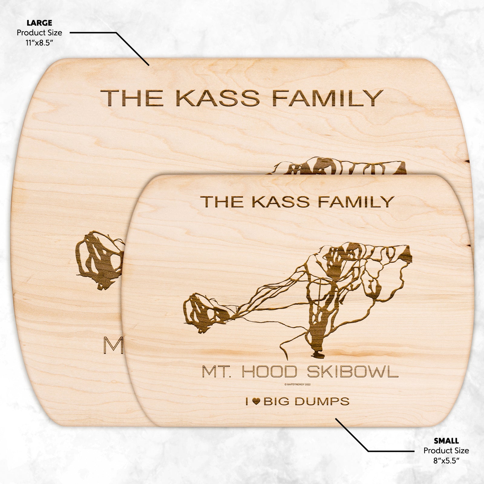 PERSONALIZED MT. HOOD SKIBOWL,OREGON SKI TRAIL MAP CUTTING BOARD