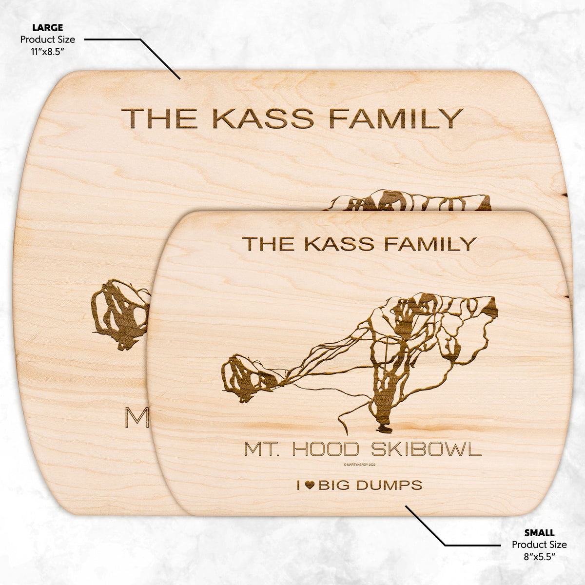 PERSONALIZED MT. HOOD SKIBOWL,OREGON SKI TRAIL MAP CUTTING BOARD