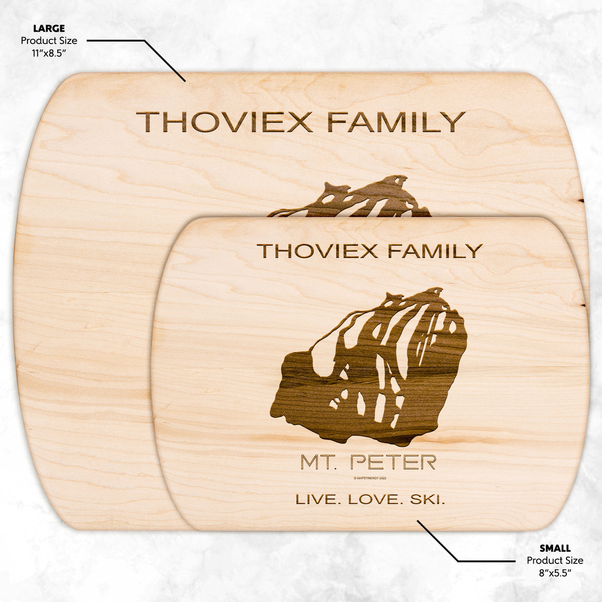 PERSONALIZED MT. PETER, NEW YORK SKI TRAIL MAP CUTTING BOARD