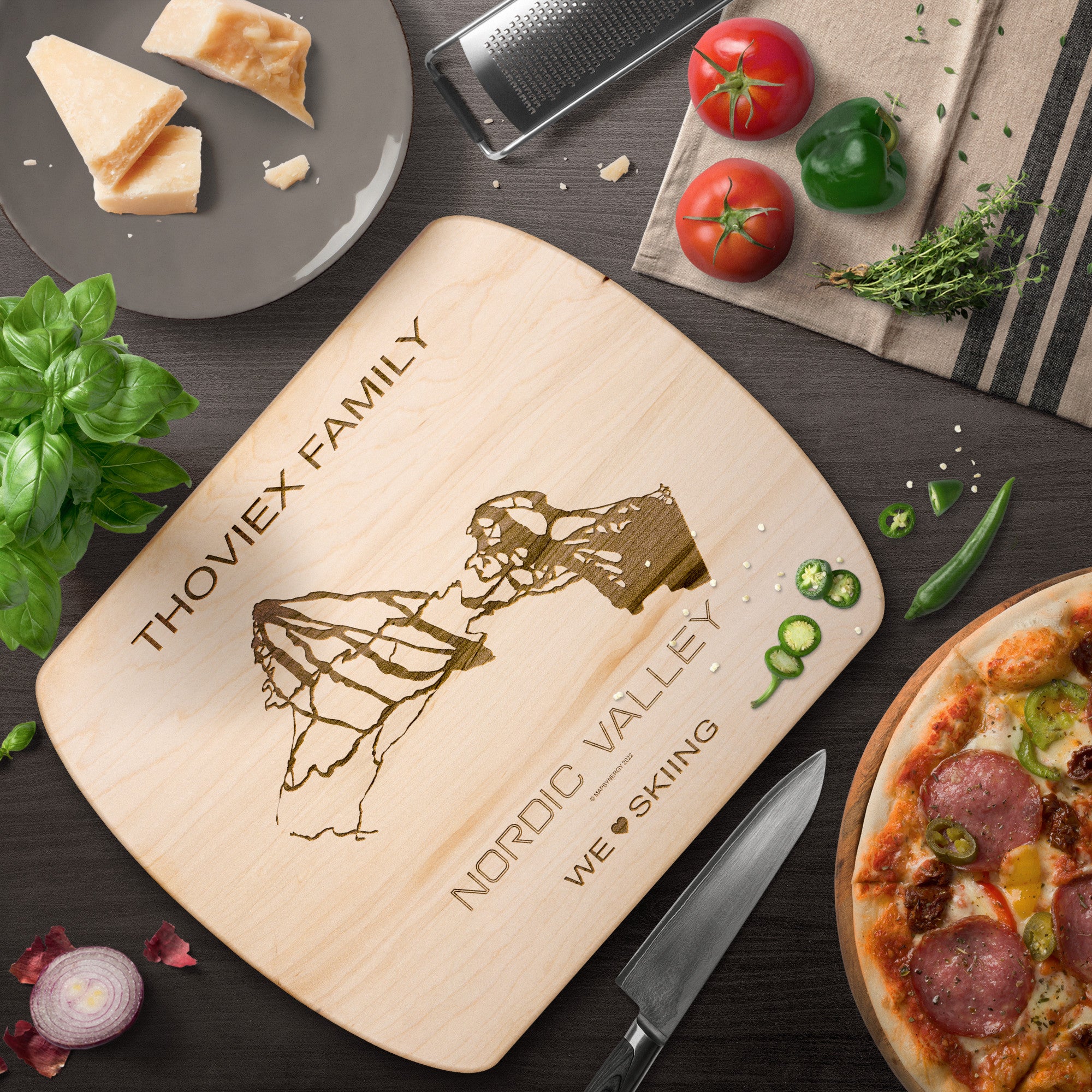 PERSONALIZED Nordic Valley , Wyoming SKI TRAIL MAP CUTTING BOARD