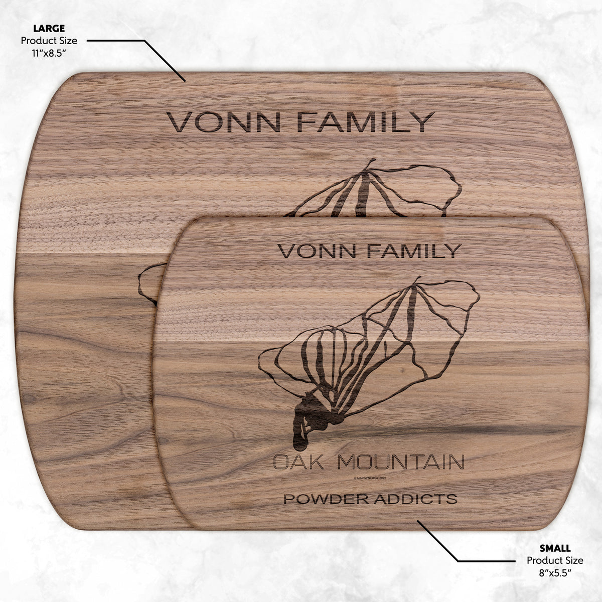 PERSONALIZED OAK MOUNTAIN, NEW YORK SKI TRAIL MAP CUTTING BOARD