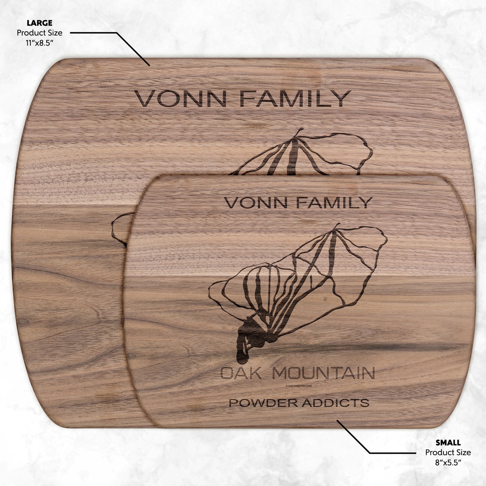 PERSONALIZED OAK MOUNTAIN, NEW YORK SKI TRAIL MAP CUTTING BOARD
