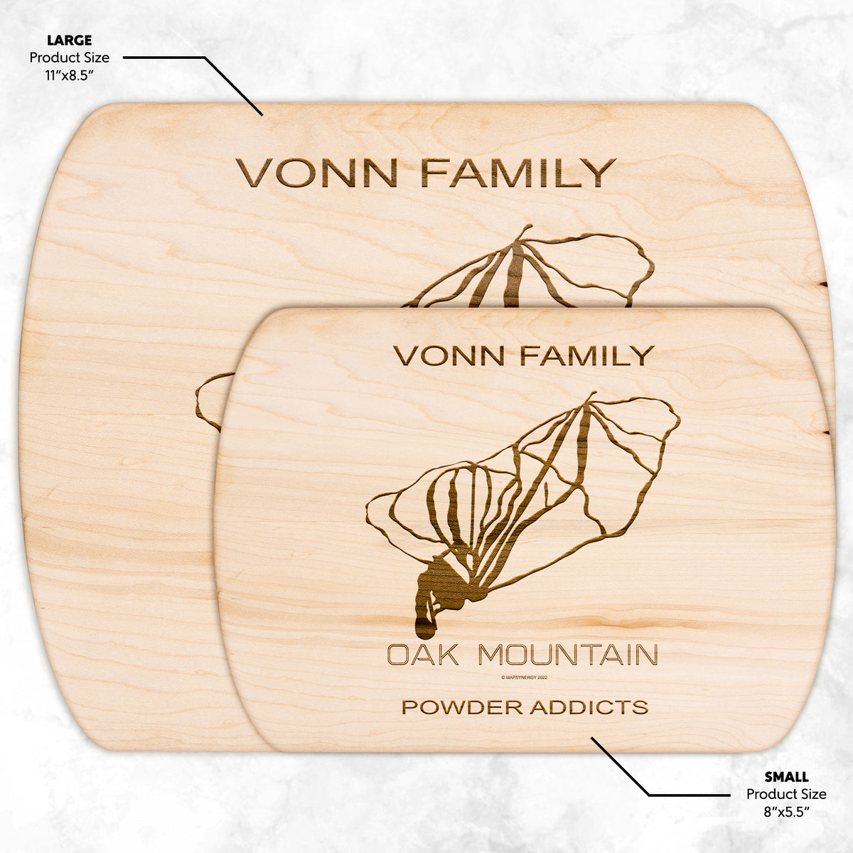 PERSONALIZED OAK MOUNTAIN, NEW YORK SKI TRAIL MAP CUTTING BOARD