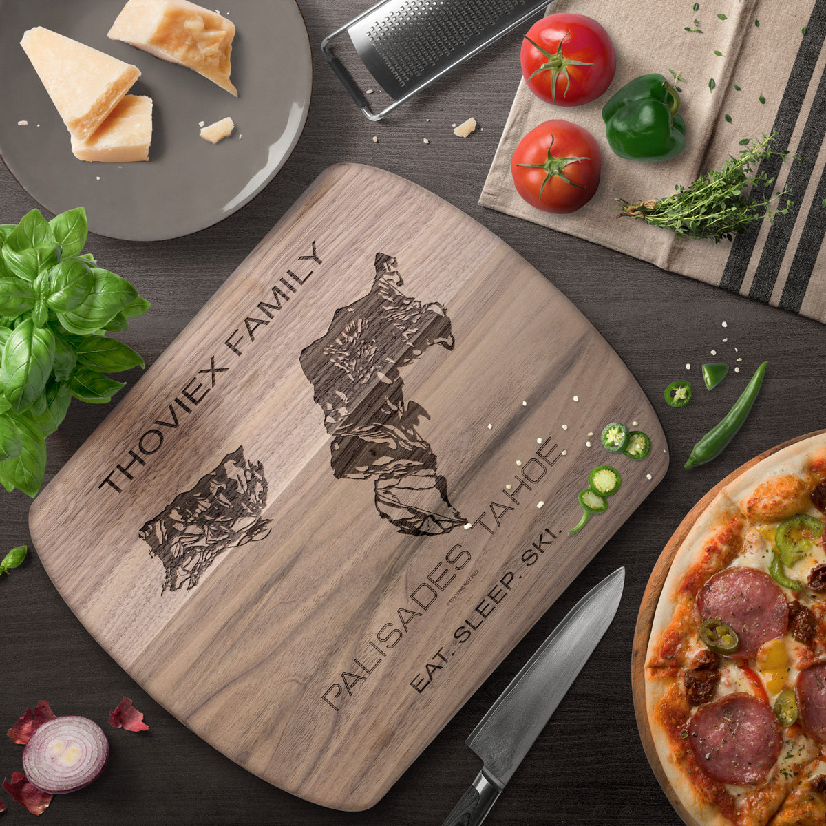 PERSONALIZED PALISADES TAHOE , CALIFORNIA SKI TRAIL MAP CUTTING BOARD