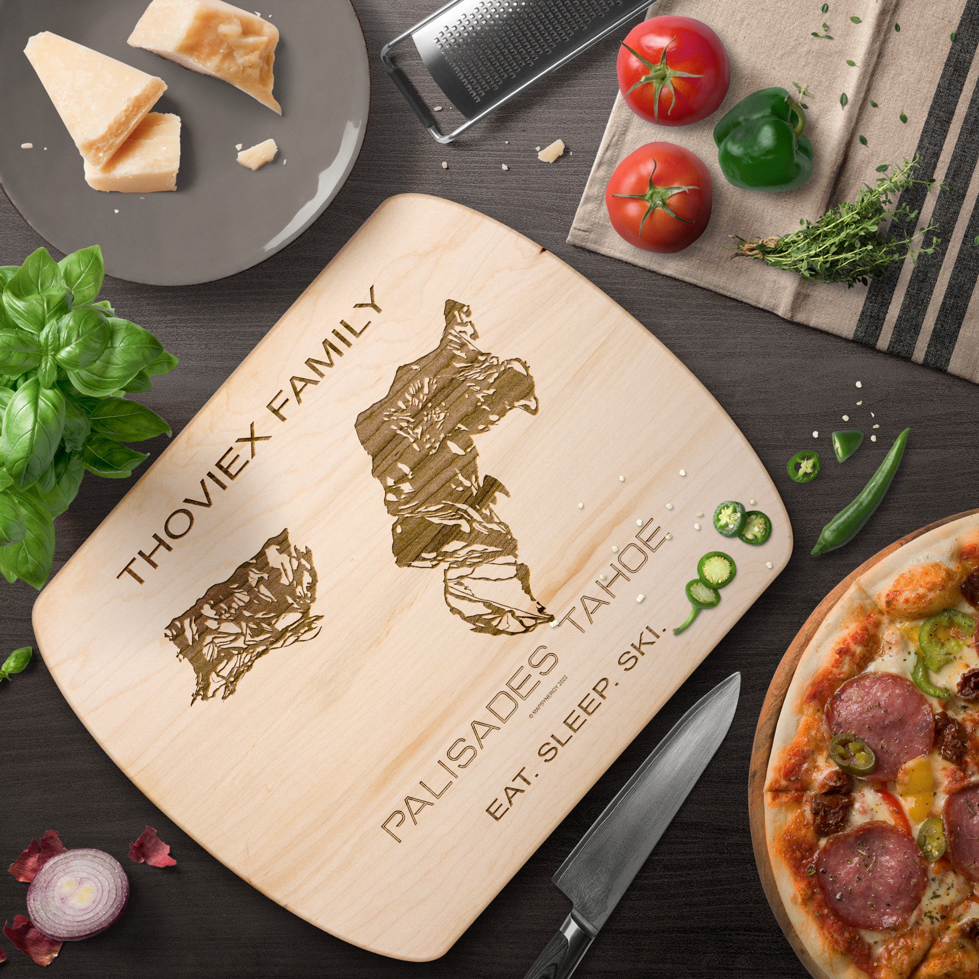 PERSONALIZED PALISADES TAHOE , CALIFORNIA SKI TRAIL MAP CUTTING BOARD