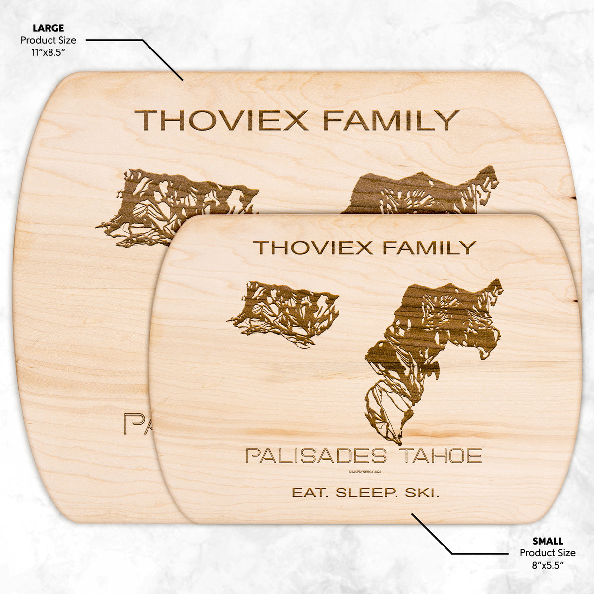 PERSONALIZED PALISADES TAHOE , CALIFORNIA SKI TRAIL MAP CUTTING BOARD