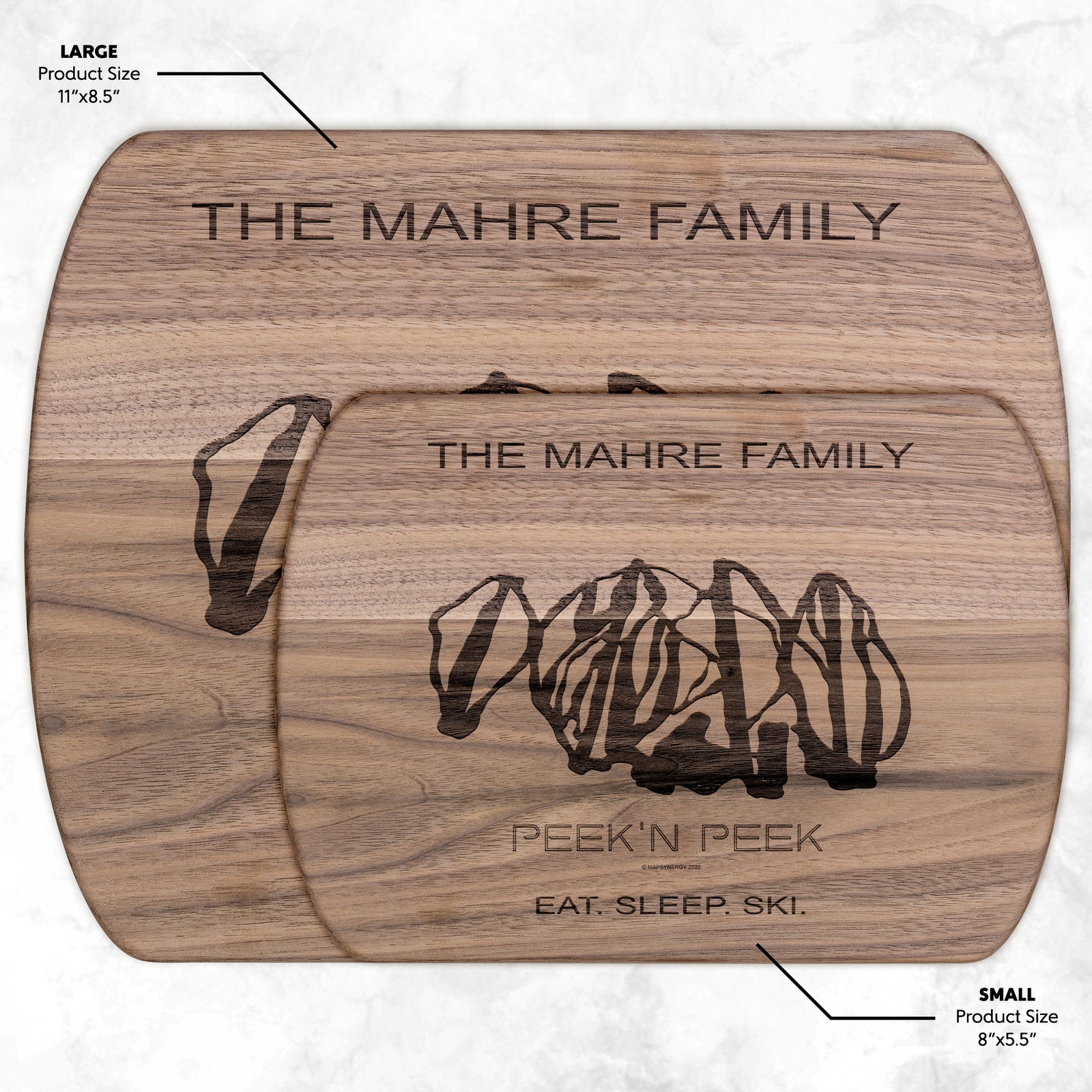 PERSONALIZED PEEK`N PEEK, NEW YORK SKI TRAIL MAP CUTTING BOARD