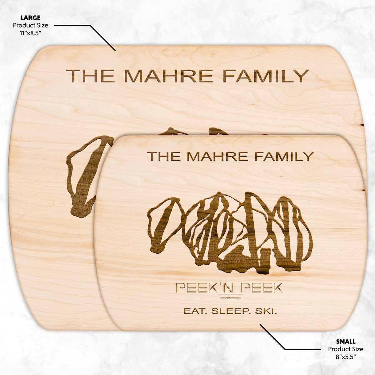 PERSONALIZED PEEK`N PEEK, NEW YORK SKI TRAIL MAP CUTTING BOARD