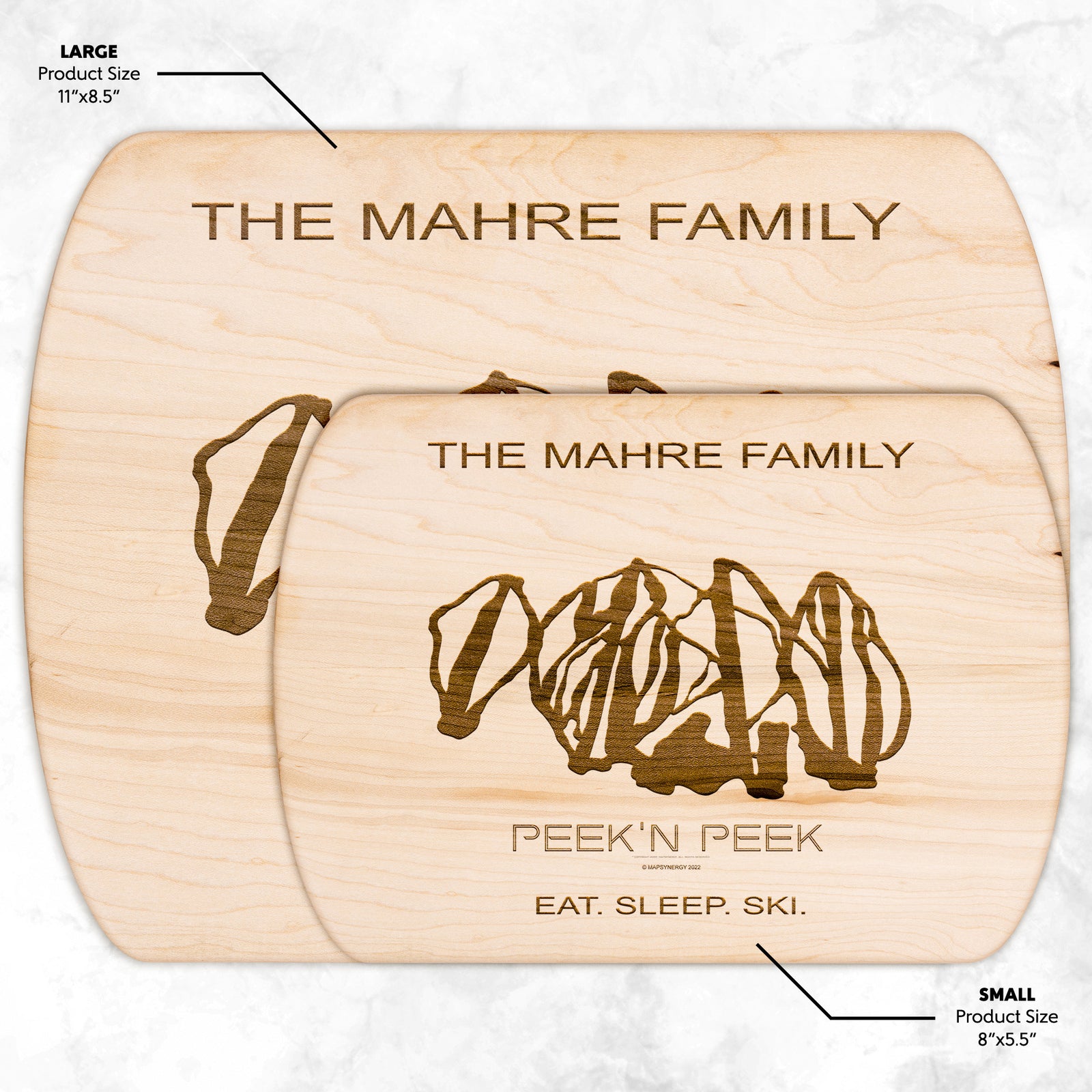 PERSONALIZED PEEK`N PEEK, NEW YORK SKI TRAIL MAP CUTTING BOARD