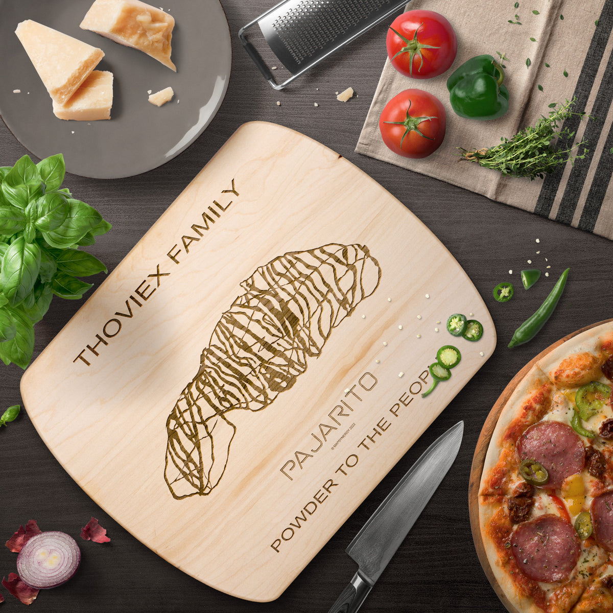 PERSONALIZED Pajarito , New Mexico SKI TRAIL MAP CUTTING BOARD