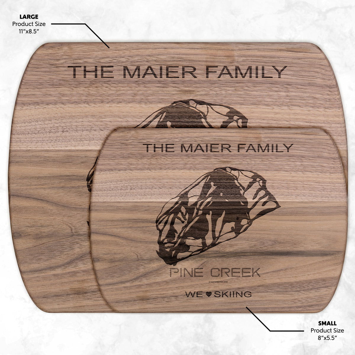 PERSONALIZED Pine Creek , Wyoming SKI TRAIL MAP CUTTING BOARD