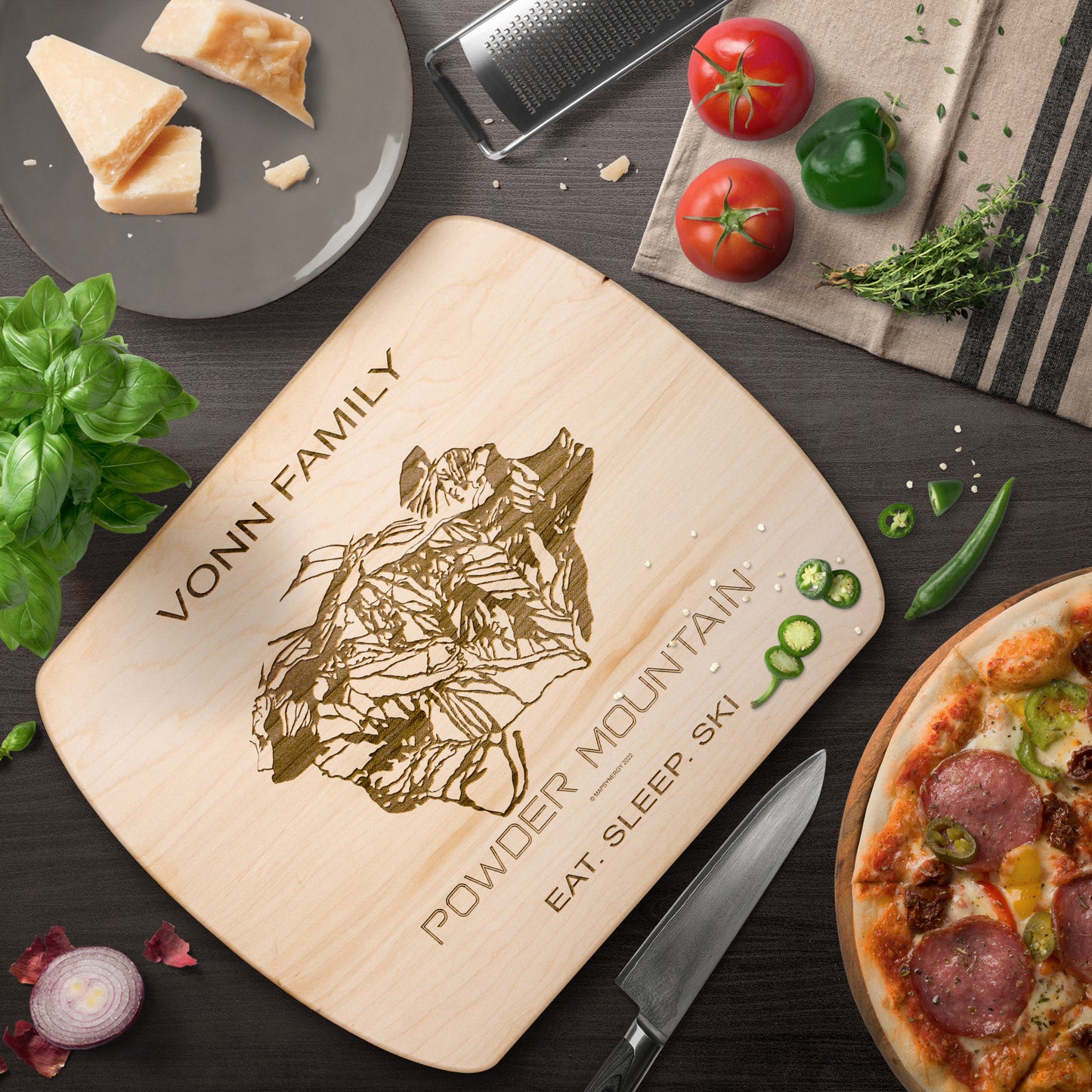 PERSONALIZED Powder Mountain ,Utah SKI TRAIL MAP CUTTING BOARD