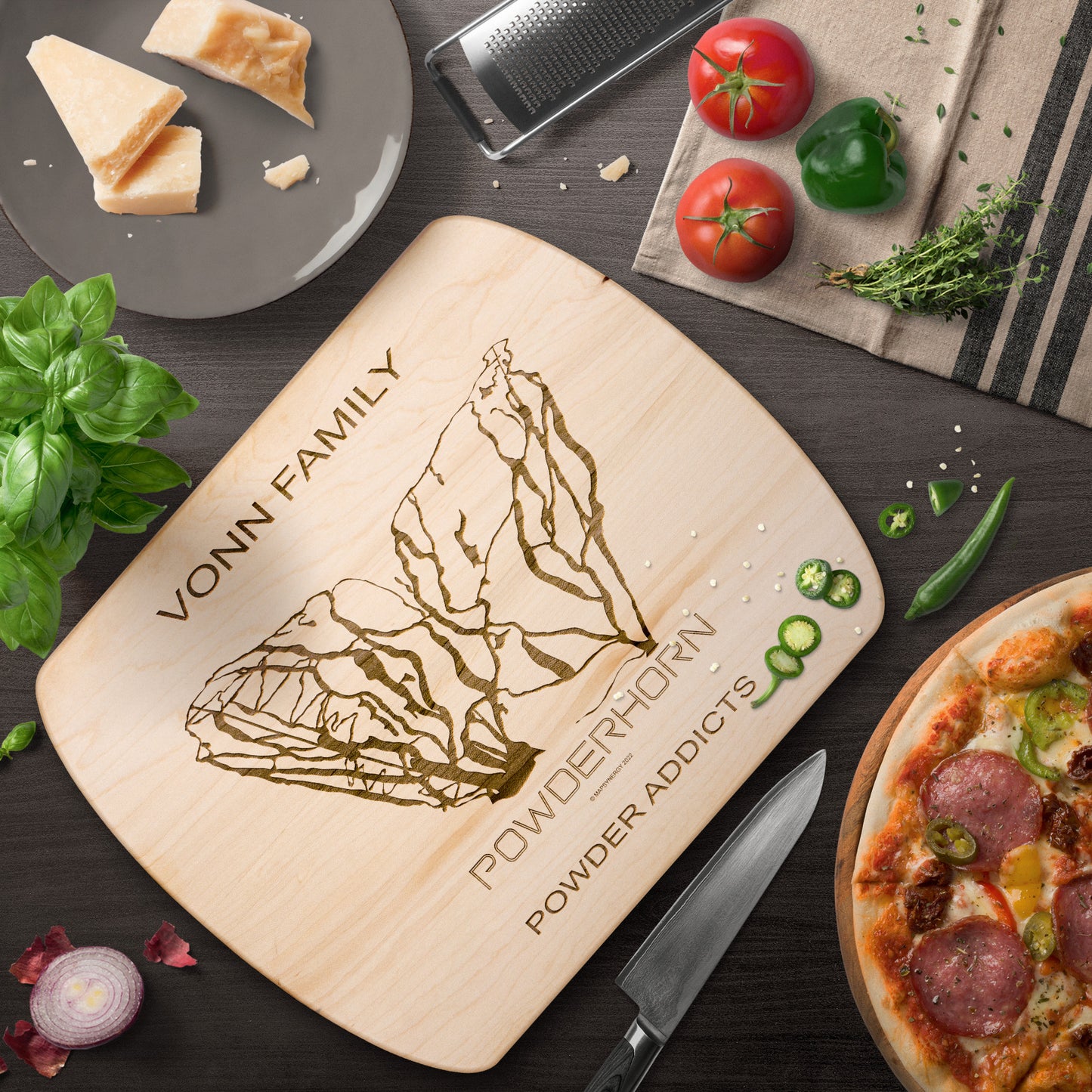 PERSONALIZED Powderhorn ,Colorado SKI TRAIL MAP CUTTING BOARD