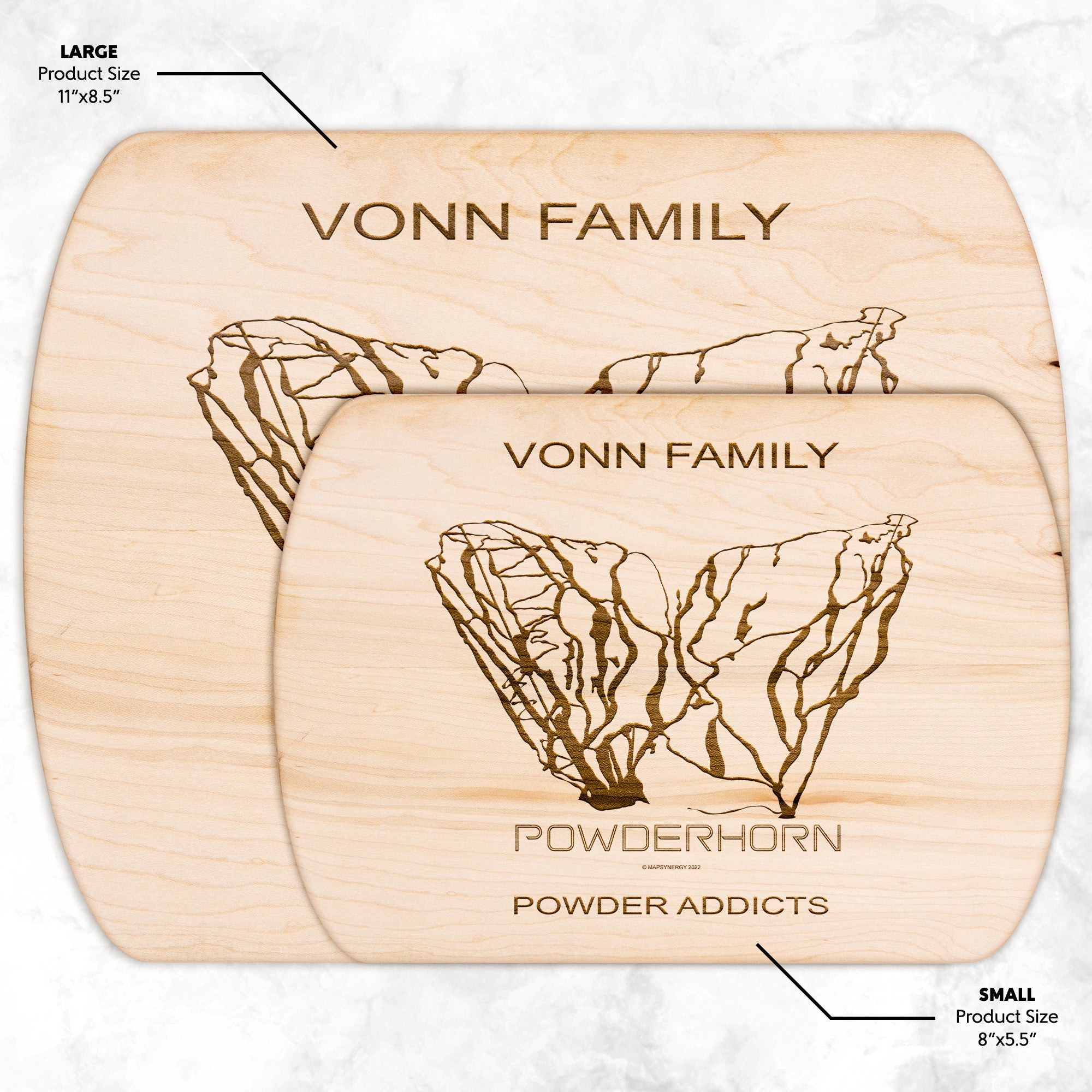 PERSONALIZED Powderhorn ,Colorado SKI TRAIL MAP CUTTING BOARD