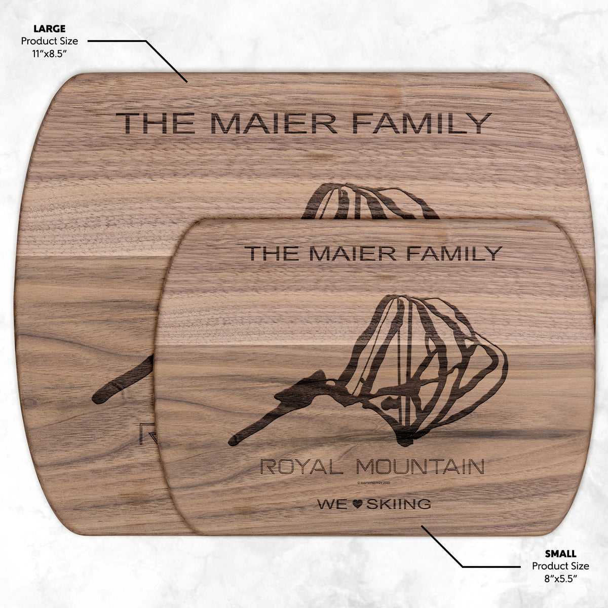 PERSONALIZED ROYAL MOUNTAIN, NEW YORK SKI TRAIL MAP CUTTING BOARD