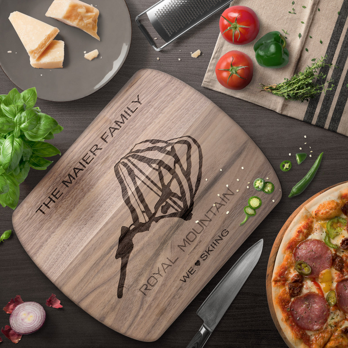 PERSONALIZED ROYAL MOUNTAIN, NEW YORK SKI TRAIL MAP CUTTING BOARD