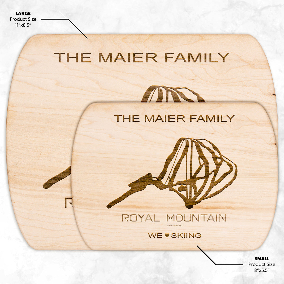 PERSONALIZED ROYAL MOUNTAIN, NEW YORK SKI TRAIL MAP CUTTING BOARD
