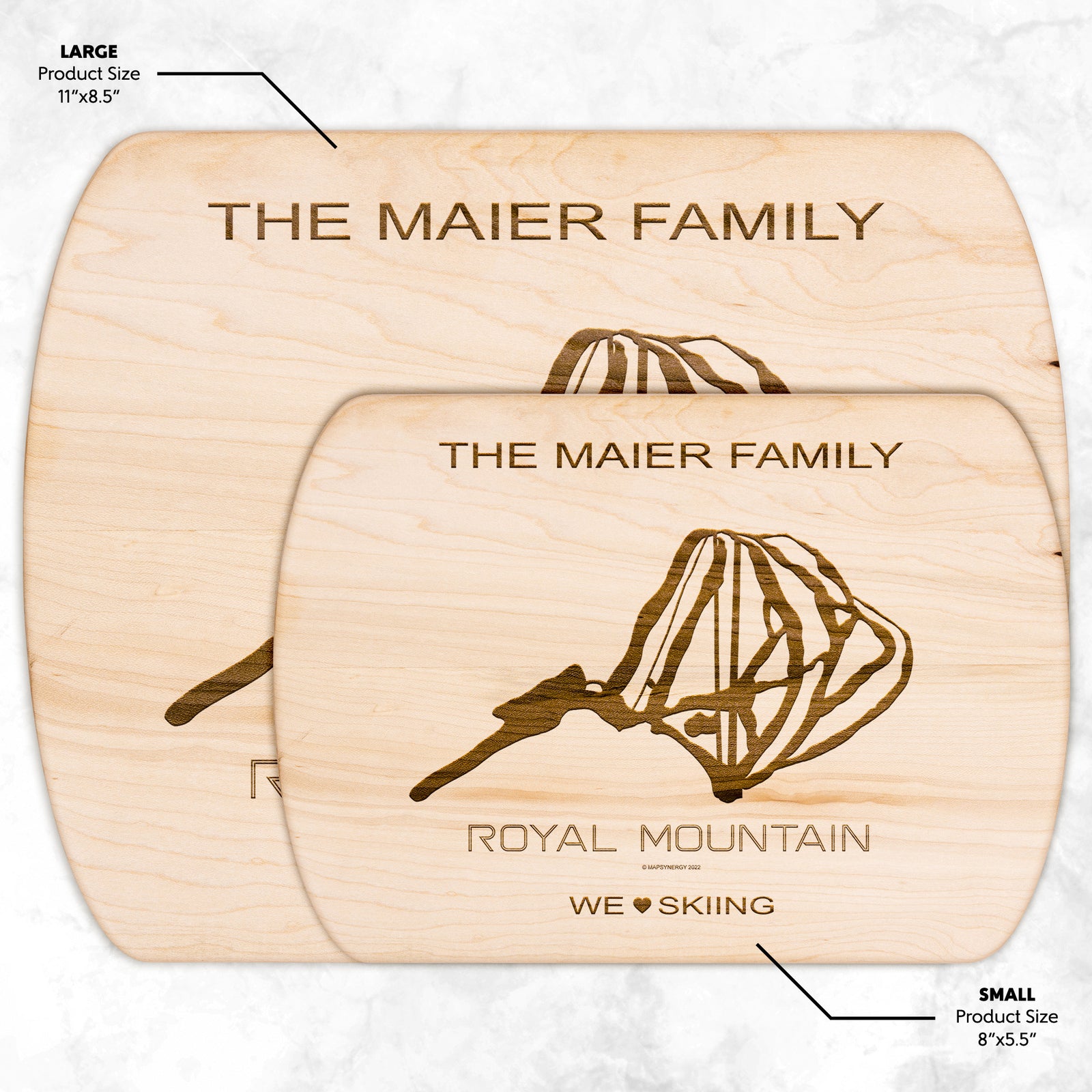 PERSONALIZED ROYAL MOUNTAIN, NEW YORK SKI TRAIL MAP CUTTING BOARD