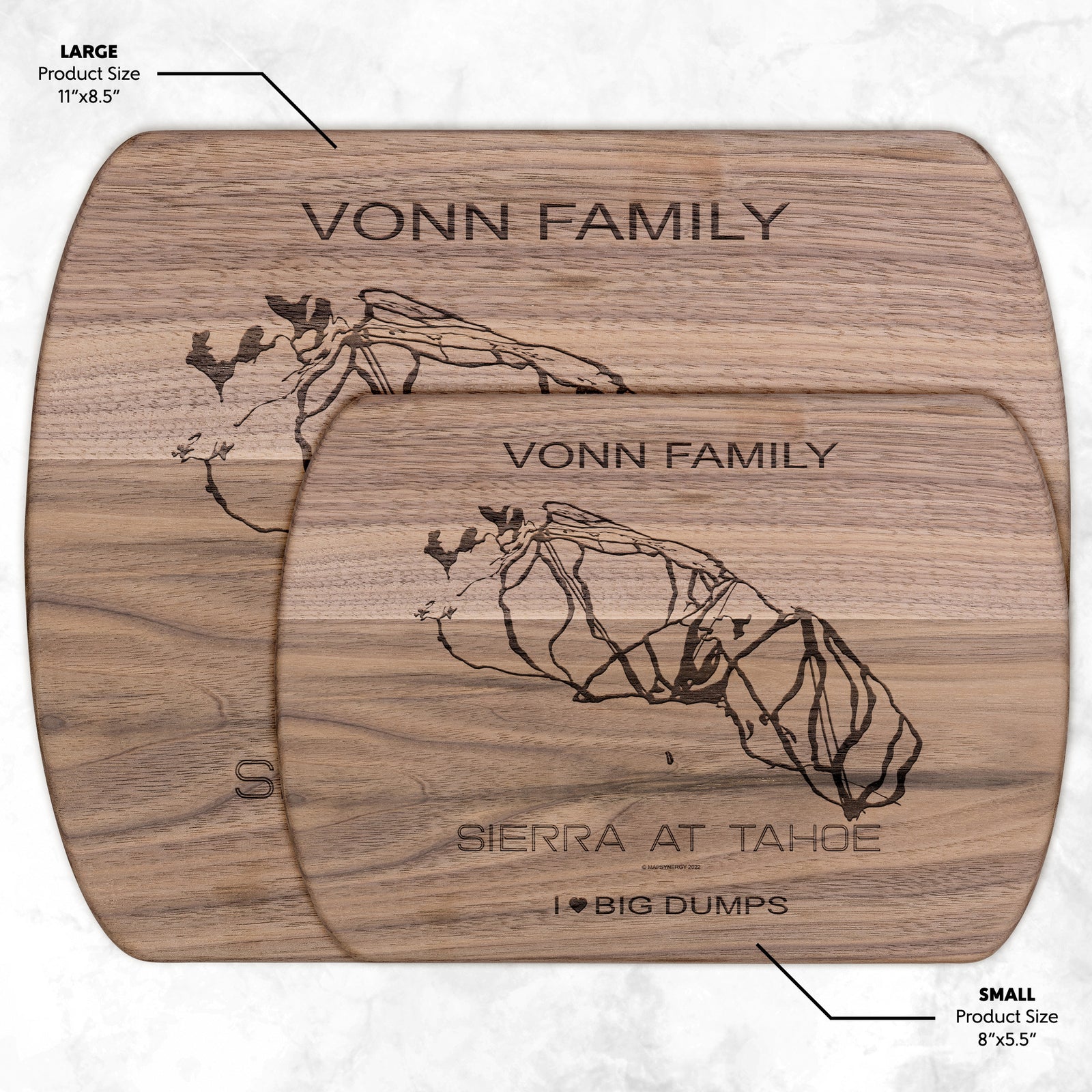 PERSONALIZED SIERRA AT TAHOE, CALIFORNIA SKI TRAIL MAP CUTTING BOARD
