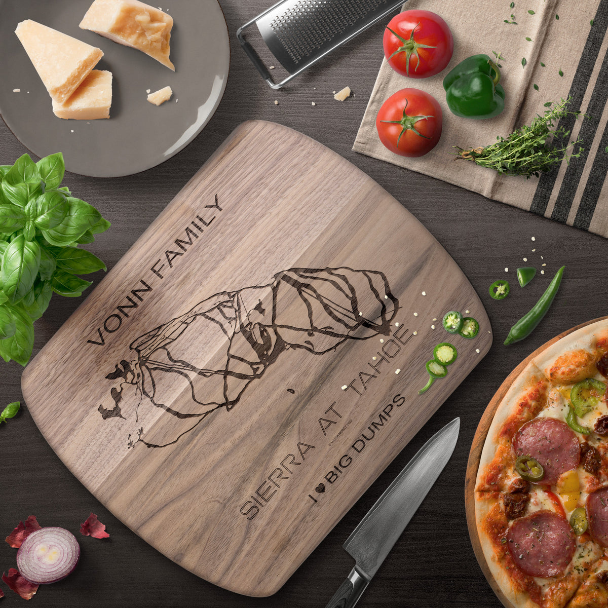 PERSONALIZED SIERRA AT TAHOE, CALIFORNIA SKI TRAIL MAP CUTTING BOARD