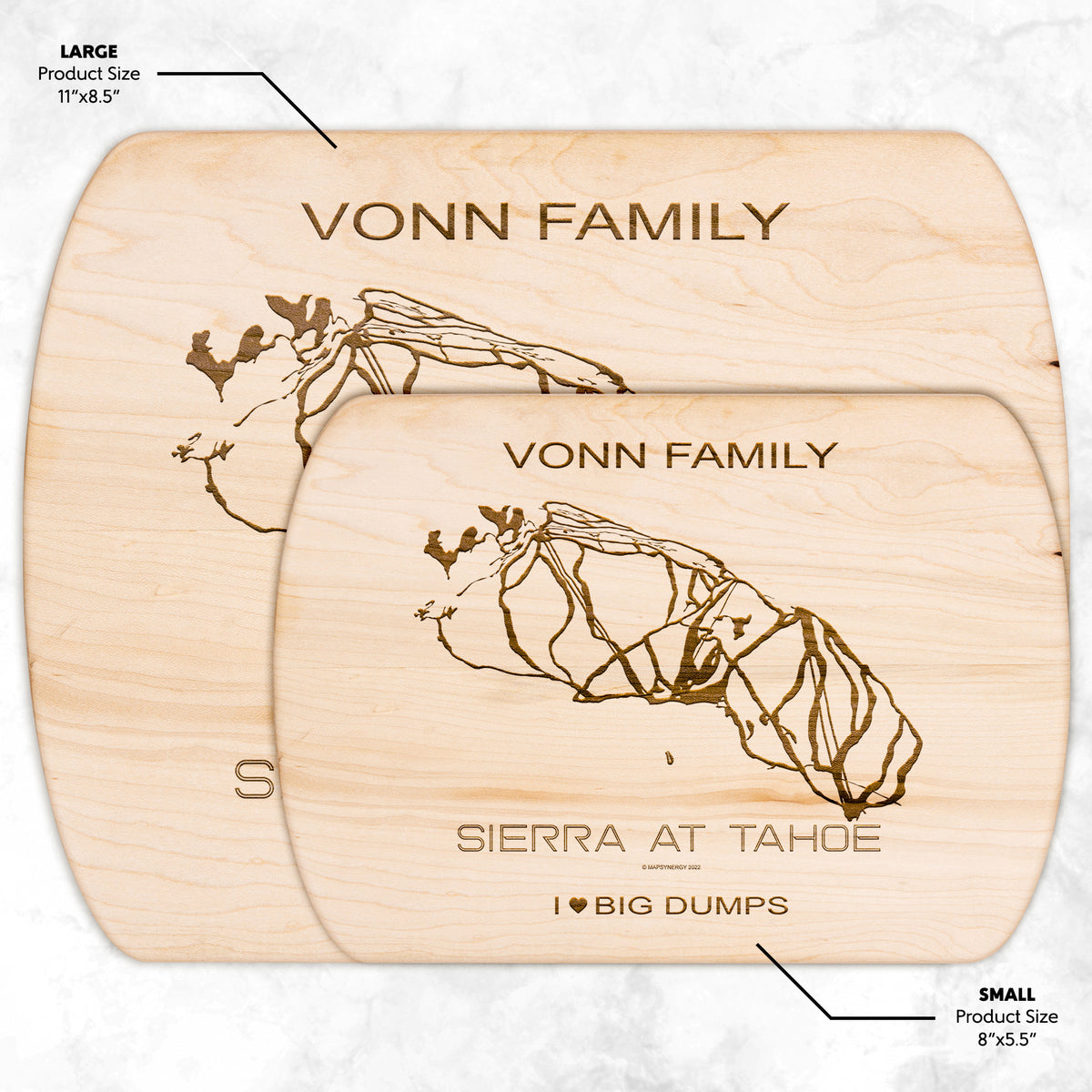 PERSONALIZED SIERRA AT TAHOE, CALIFORNIA SKI TRAIL MAP CUTTING BOARD